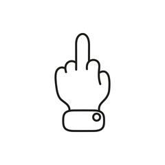 hand showing middle finger up. fuck you or fuck off. simple black minimal icon on white background