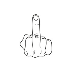 hand showing middle finger up. fuck you or fuck off. simple black minimal icon on white background - obrazy, fototapety, plakaty