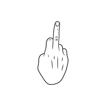 hand showing middle finger up. fuck you or fuck off. simple black minimal icon on white background