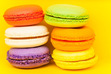 Six macarons are on top of each other