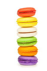 French colorful macarons isolated on white