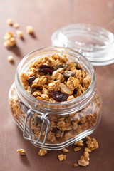 homemade healthy granola in glass jar