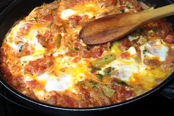 Traditional Turkish cuisine, Menemen. ( omelette with tomato,green pepper, onion )