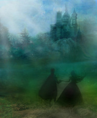 Magic castle and princess with prince © diavolessa