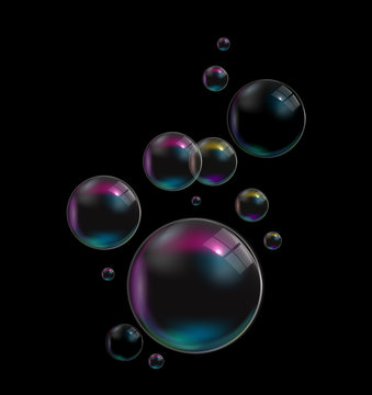 Transparent Bubbles on Dark Background. Vector Illustration