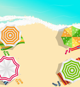 Summer Time Background. Sunny Beach in Flat Design Style Vector 