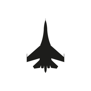 simple black Military aircraft icon on white background