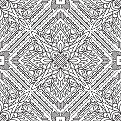 Seamless Square Abstract Tribal Black-White Pattern In Mono Line