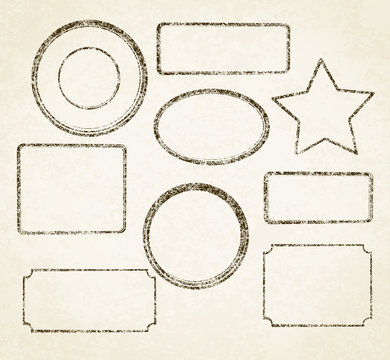 Set of 9 grunge vector templates for rubber stamps on old paper