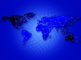 Fototapeta na wymiar World map with linked by lines on blue background