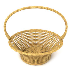 Empty wicker basket. 3D render illustration isolated on white background