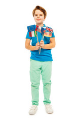 Whole-length picture of boy with different flags