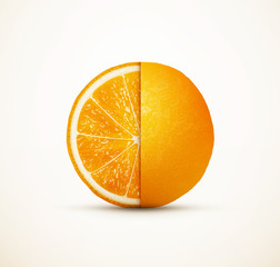 Fresh orange fruit cut on half