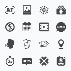 Fototapeta premium Photo, video icons. Camera, photos and frame.