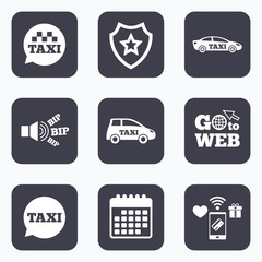 Public transport icons. Taxi speech bubble signs