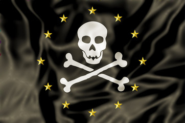 Europe and Pirate Flag. Concept for euro crisis, debt, bankruptcy ,financial danger and euro ending
