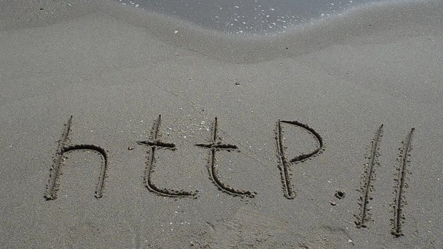The word http handwritten in sand on a beach