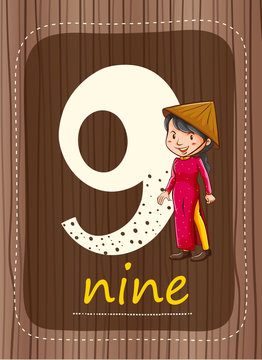 Flashcard number 9 with number and word
