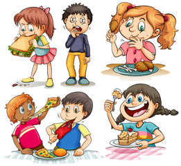 Fototapeta na wymiar Children eating different kind of food