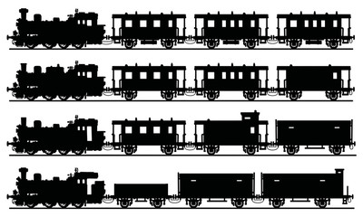Obraz premium Old black steam trains / Hand drawing, vector illustration