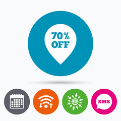 70 percent sale pointer tag sign icon.