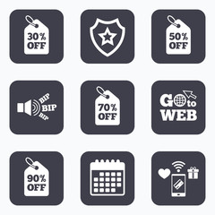 Sale price tag icons. Discount symbols.