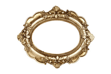 Oval gold picture frame isolated with clipping path.