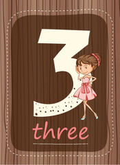 Flashcard number 3 with number and word