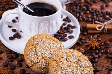 black coffee on a wooden background