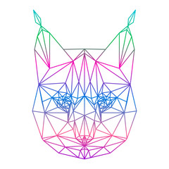 Naklejka premium polygonal abstract vector gradient colored lynx silhouette drawn in one continuous line