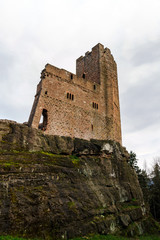 Ruins of medieval castle Wangenbourg on the top of hill, Alsace,