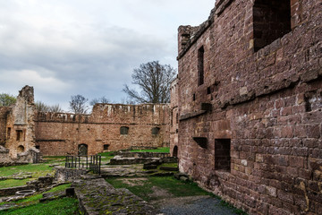 Ruins of medieval castle Wangenbourg on the top of hill, Alsace,