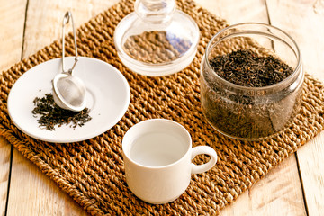 Tea on the wooden table at home