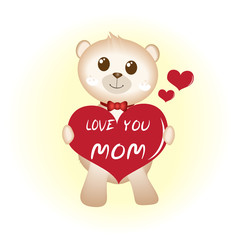 Teddy bear with red heart, Hapy mother's day