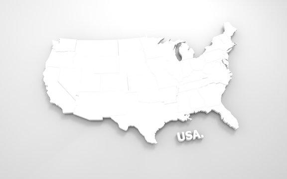 3D rendered white map of USA isolated on grey background