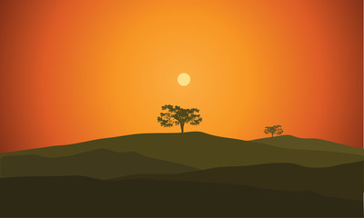Fototapeta na wymiar illustration landscape with silhouette