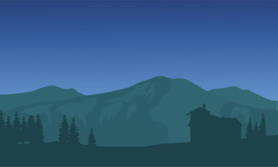 Silhouette of big mountain at night