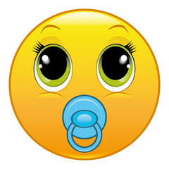 Smile baby male with blue pacifier and green eyes