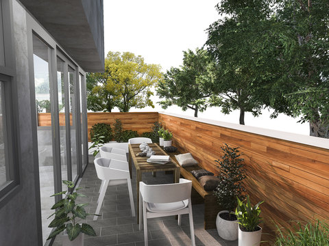 3d rendering sitting terrace near nature