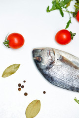 Still life. Food. Tomatoes and fish.