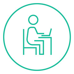 Businessman working at his laptop line icon.