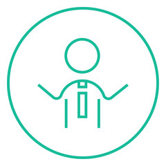 Man with raised arms line icon.