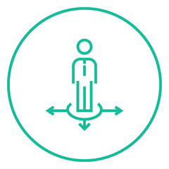 Businessman in three ways line icon.