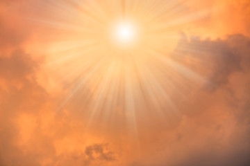 Sun light ray with orange cloud sky