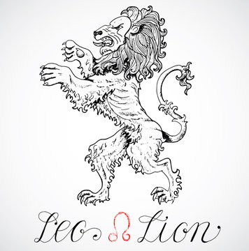 Hand drawn zodiac sign of Leo or Lion