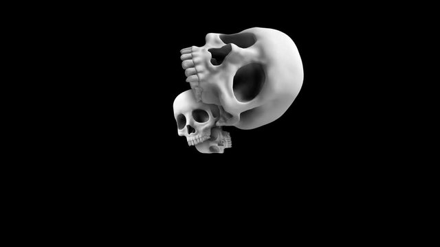 Seamless animation of skulls in black and white.