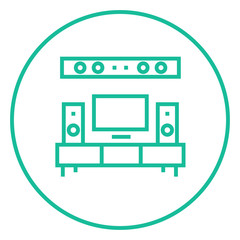 Obraz premium TV flat screen and home theater line icon.