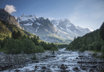 Mont Blanc over remote stream, Courmayeur, Italy