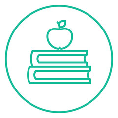 Books and apple on top line icon.