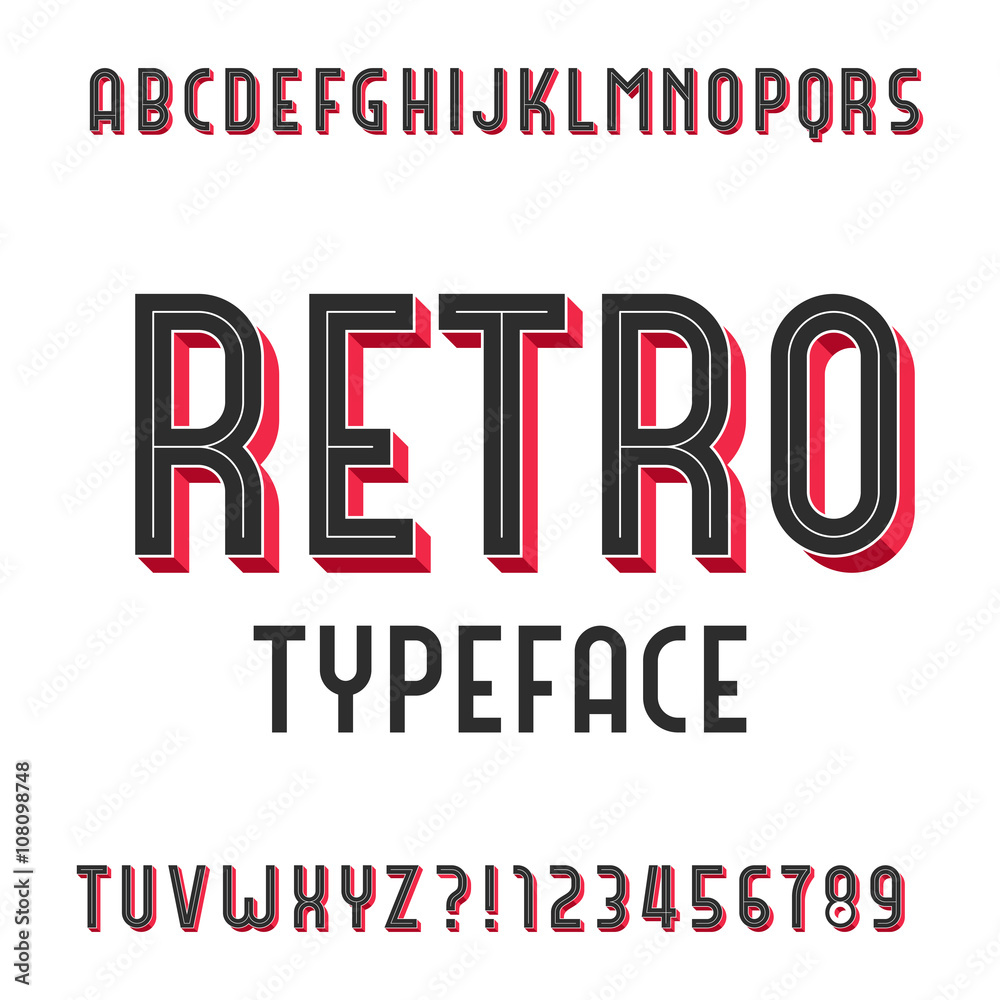 Fototapete retro alphabet vector font. extruded type letters and numbers. stock vector typography for your desi